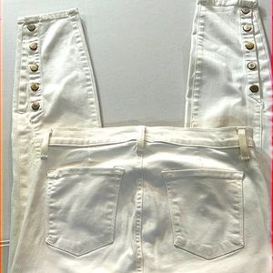 J Brand White Skinny Denim Jeans with Exposed Leg Fasteners and Pockets 29